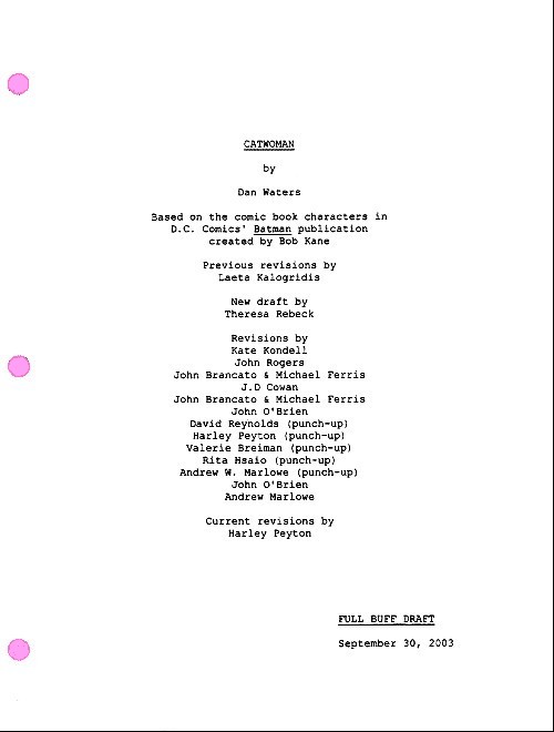 Catwoman title page listing many writers
